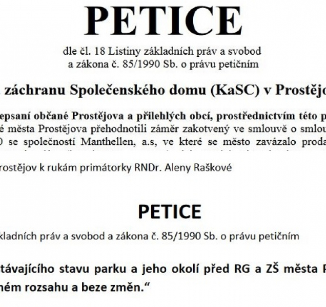 Dvě petice, dva přístupy vedení prostějovské radnice