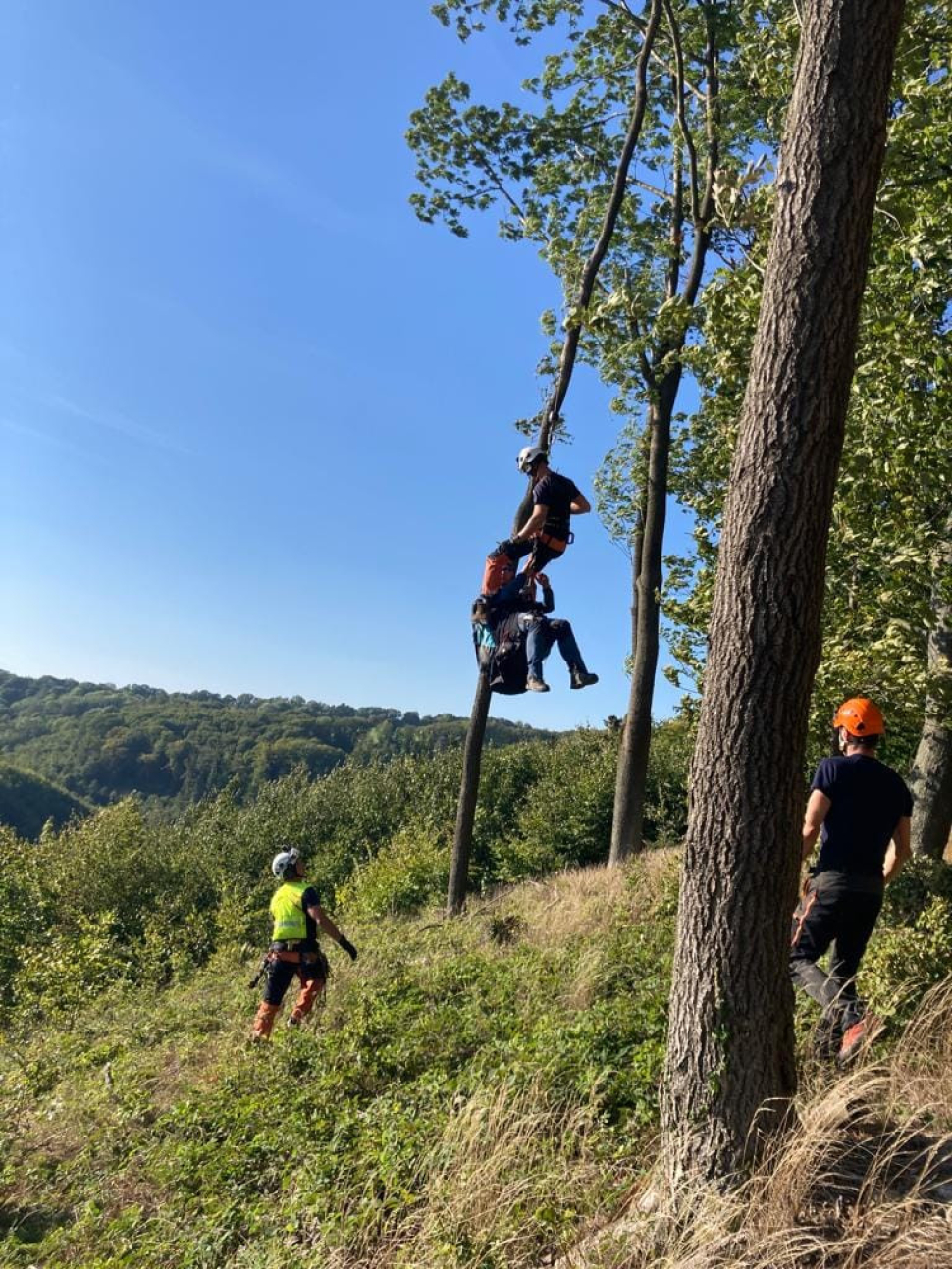 Paraglidisté, uvěznění v korunách stromů, zaměstnali záchranáře