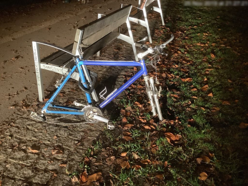 Neznámý vandal očesal kolo v olomouckém parku až na rám